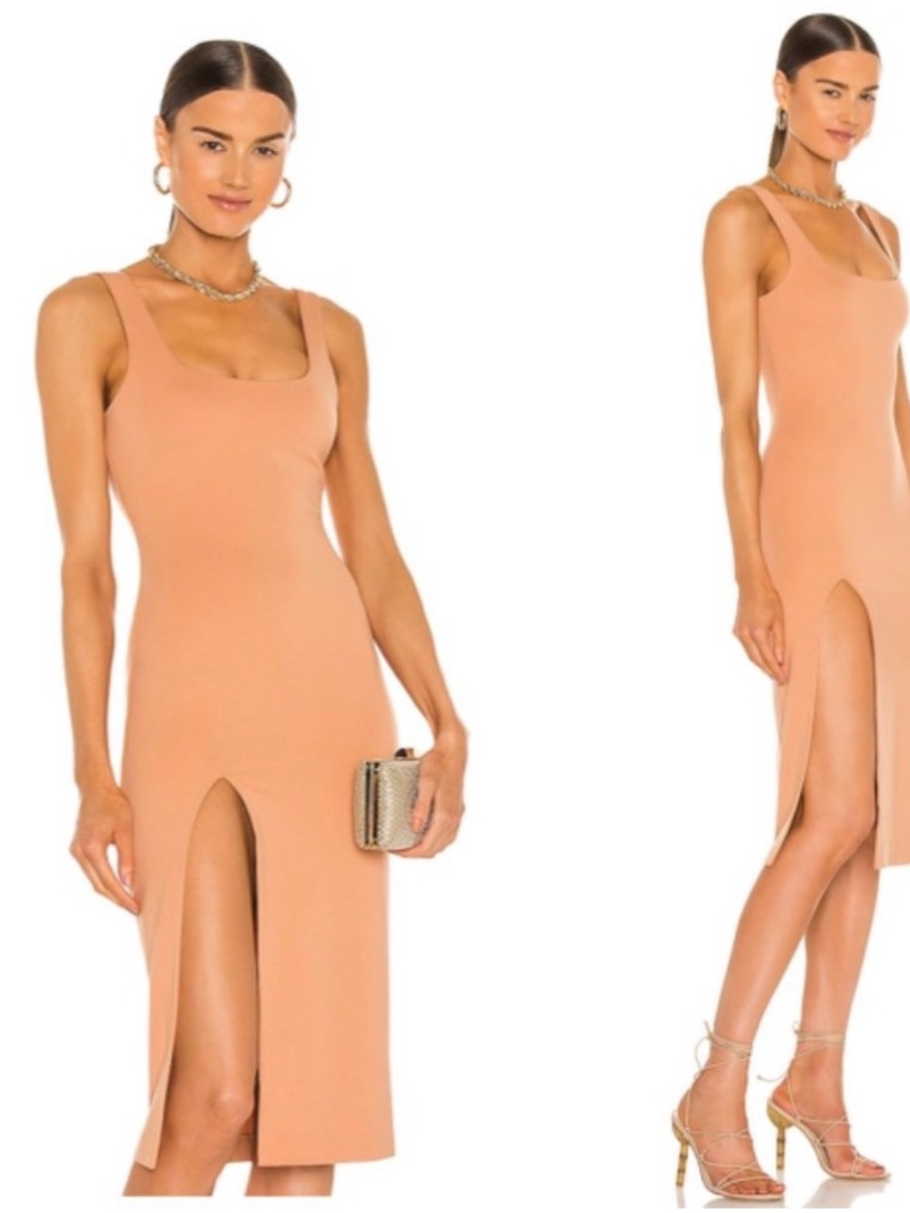 NBD | NEW Thom Bodycon Scoop Neck Midi Dress in Camel Nude Size XL
